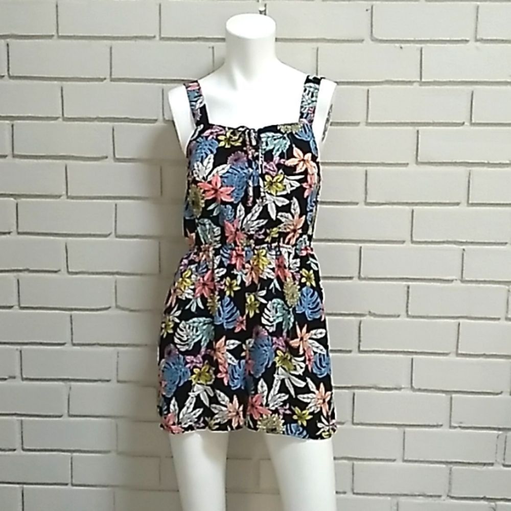 Pink Rose Tropical Multicolor Romper. Size Medium